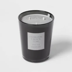 Colored Vase Glass With Dustcover & Black Teak Candle Black - Threshold™ -Fradel & Spies GUEST 203164b8 cea9 4b9d 90b7 3255297338b3