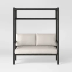 Ryegate 2pc 4' Mini Patio Daybed With Ottoman Weathered Teak - Threshold™ -Fradel & Spies GUEST 21a748c0 b63f 40d1 bcbd 1159f522c39f