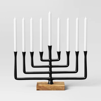 Modern Aluminum And Wood Menorah Black - Threshold™ 2 Modern Aluminum And Wood Menorah Black - Threshold™ - Image 2