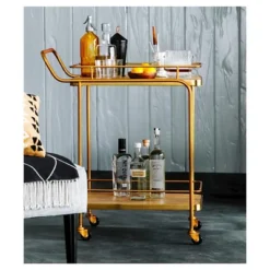 Metal, Wood, And Leather Bar Cart - Gold - Threshold™ -Fradel & Spies GUEST 3940ea51 5dbd 496d adf0 a33ee04f6d3f