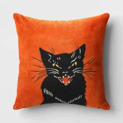 Fierce Cat Applique Cotton Velvet Square Halloween Throw Pillow - Threshold™ -Fradel & Spies GUEST 75d286a9 5b9e 4de0 9d76 c71c6fcc15aa