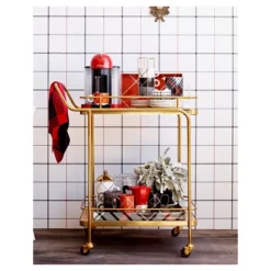 Metal, Wood, And Leather Bar Cart - Gold - Threshold™ -Fradel & Spies GUEST 8b37d9d0 220c 44ab 9ad7 9d758ab91a72
