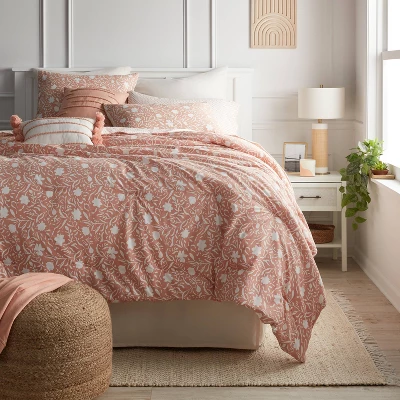 12pc Floral Boho Comforter & Sheets Set Terracotta Pink - Threshold™ 1 12pc Floral Boho Comforter & Sheets Set Terracotta Pink - Threshold™