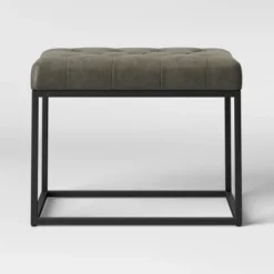 Trubeck Tufted Metal Base Ottoman Faux Leather - Threshold™ -Fradel & Spies GUEST ab835a54 a3f3 4082 a637 7024908a9e52