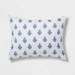 5pc Block Print With Border Comforter Bedding Set White/Blue - Threshold™ -Fradel & Spies GUEST b03a15d2 8e0b 42ad bda7 eeee200581c9