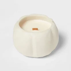 12oz Brushed Abstract Pumpkin Ceramic With Woodwick And Dustcover Dried Leaves + Hickory Candle - Threshold™ -Fradel & Spies GUEST ca336cab 30a9 4816 a86c a9481933e877