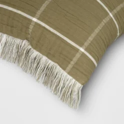 Oversized Cotton Gauze Grid Lumbar Throw Pillow Olive Green - Threshold™ -Fradel & Spies GUEST ece980f7 5377 40de bc2f d931b57617cf